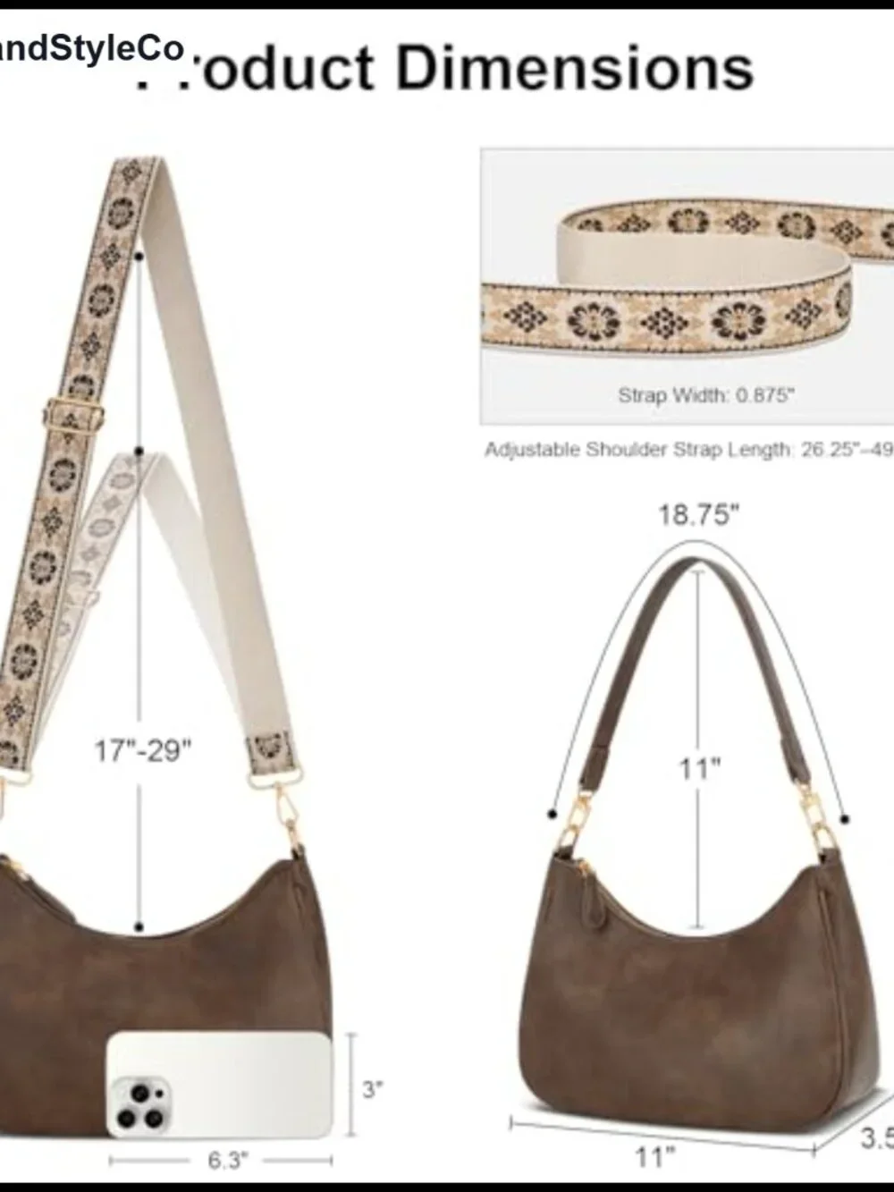 Small Faux Leather Hobo Crossbody Shoulder Bag Detachable Strap Women